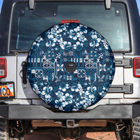 Blue Hawaiian Tapa Tribal Hibiscus Spare Tire Cover