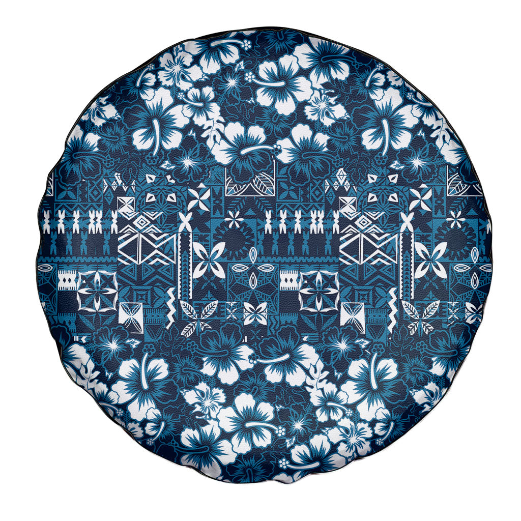 Blue Hawaiian Tapa Tribal Hibiscus Spare Tire Cover