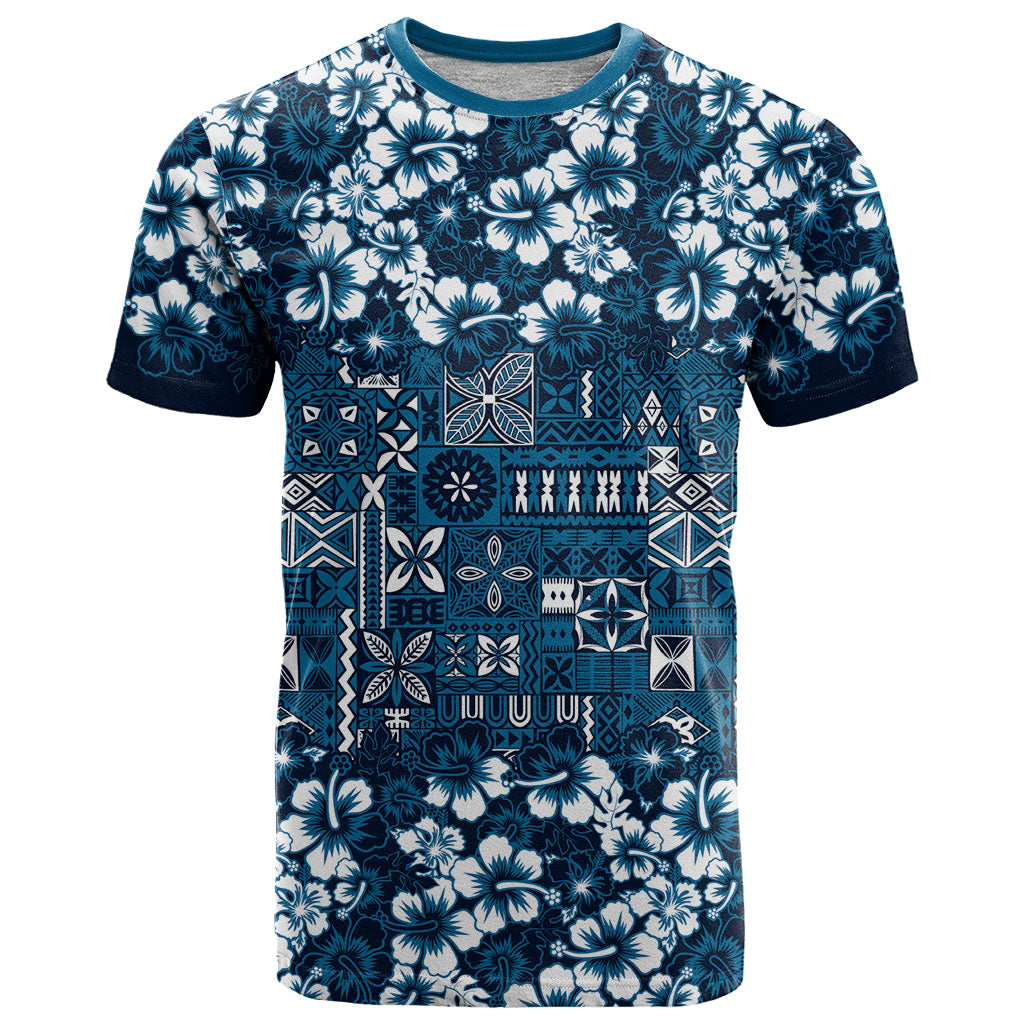Blue Hawaiian Tapa Tribal Hibiscus T Shirt