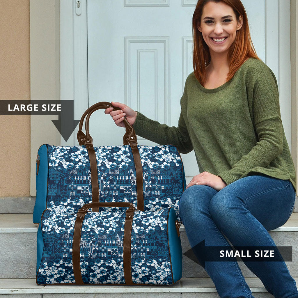 Blue Hawaiian Tapa Tribal Hibiscus Travel Bag