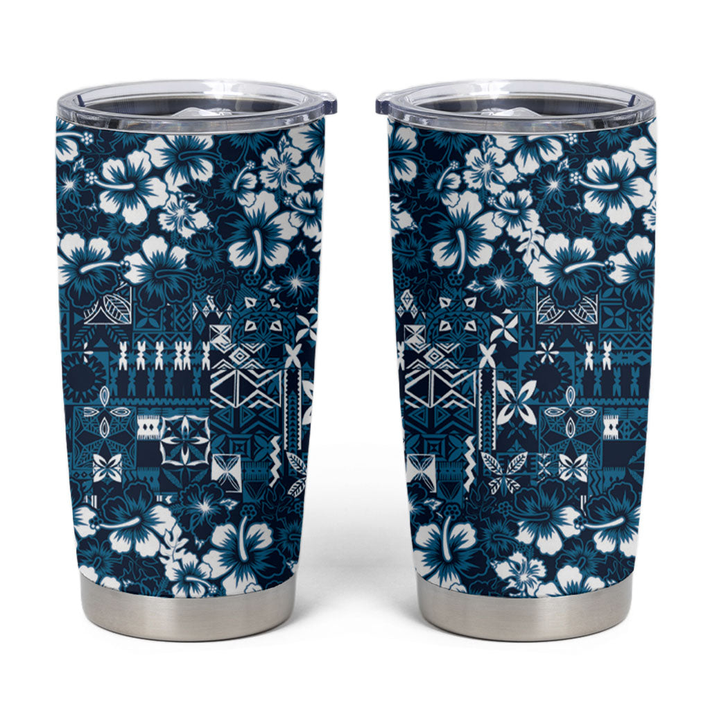 Blue Hawaiian Tapa Tribal Hibiscus Tumbler Cup