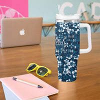 Blue Hawaiian Tapa Tribal Hibiscus Tumbler With Handle