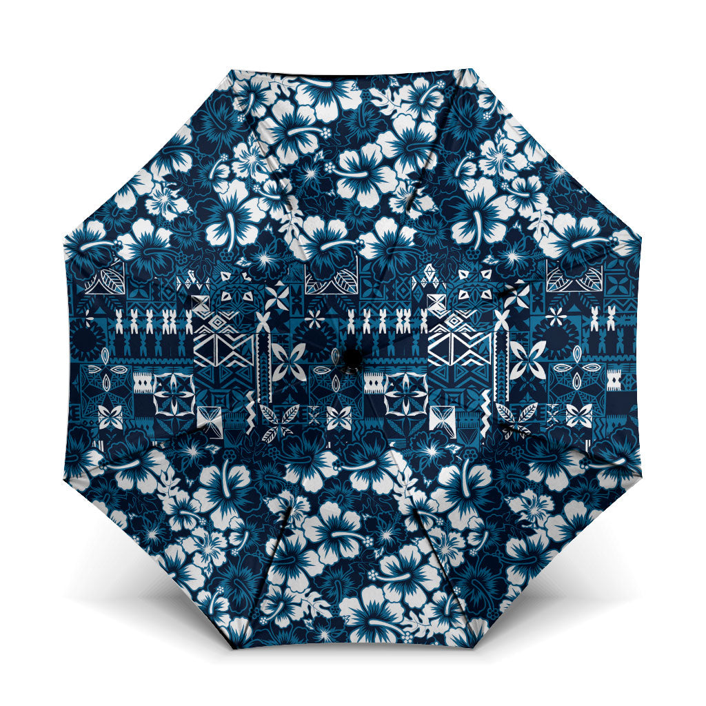 Blue Hawaiian Tapa Tribal Hibiscus Umbrella