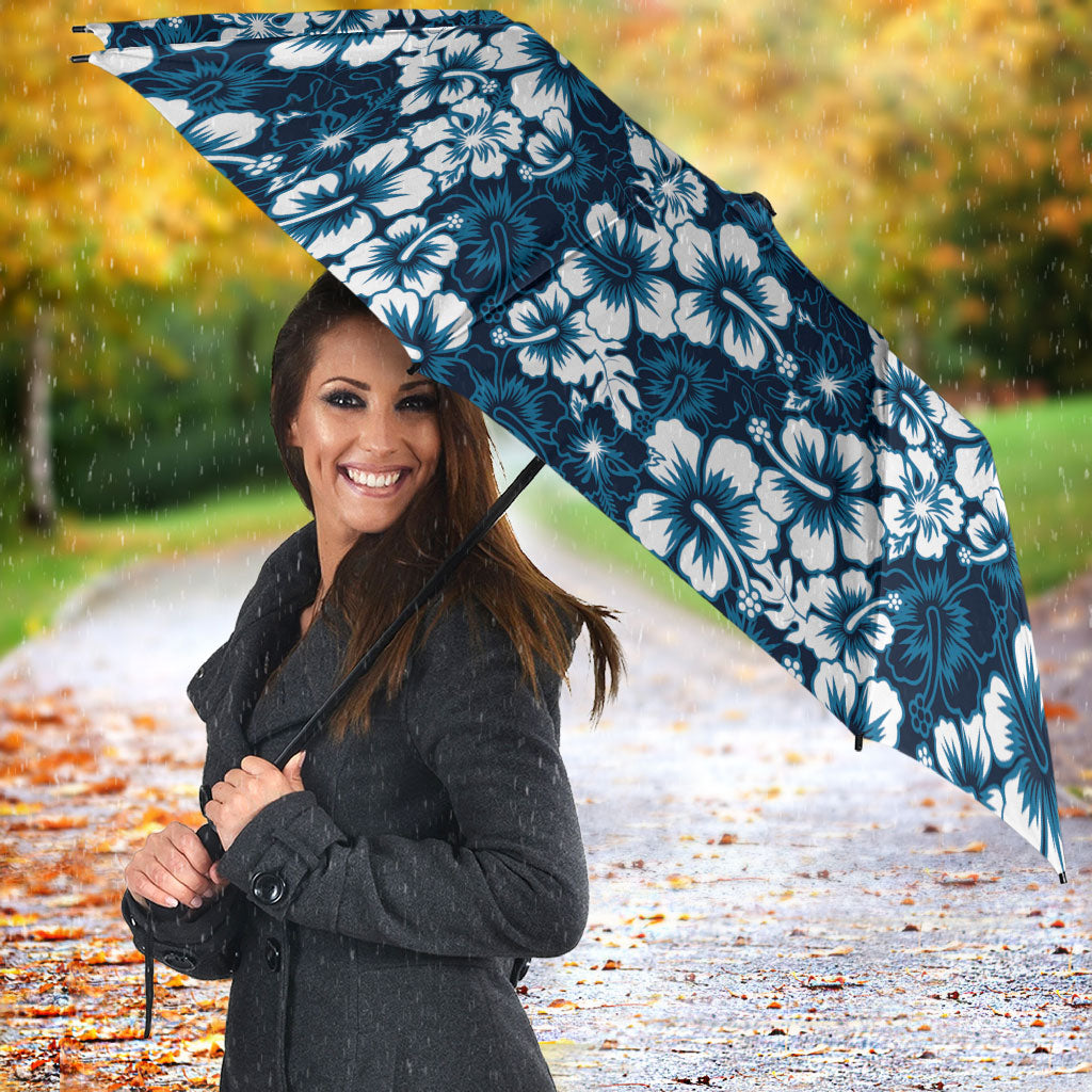 Blue Hawaiian Tapa Tribal Hibiscus Umbrella