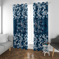 Blue Hawaiian Tapa Tribal Hibiscus Window Curtain