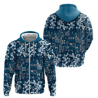 Blue Hawaiian Tapa Tribal Hibiscus Zip Hoodie