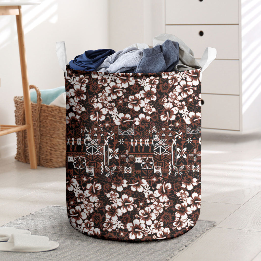 Burgundy Hawaiian Tapa Tribal Hibiscus Laundry Basket