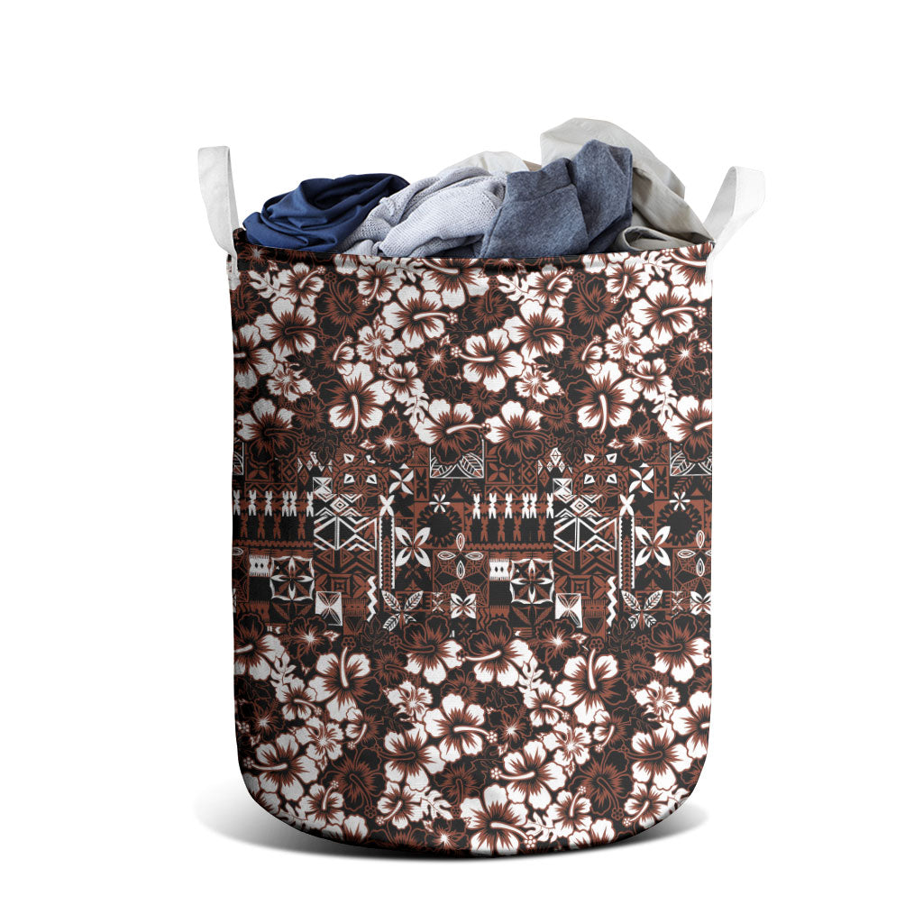 Burgundy Hawaiian Tapa Tribal Hibiscus Laundry Basket