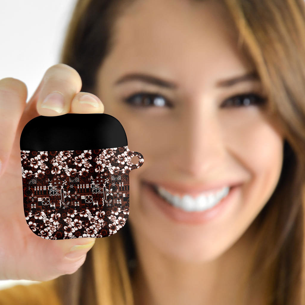Burgundy Hawaiian Tapa Tribal Hibiscus AirPods Case