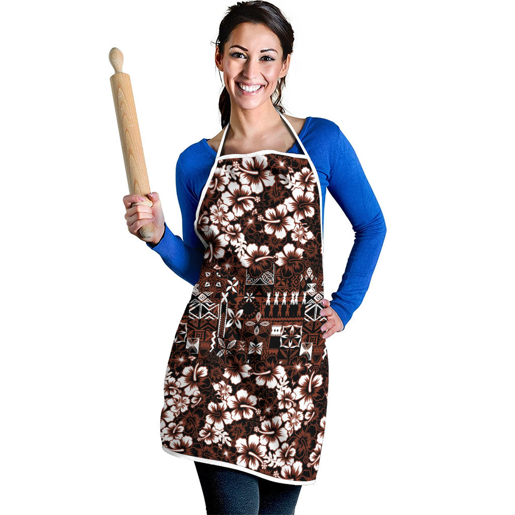 Burgundy Hawaiian Tapa Tribal Hibiscus Apron