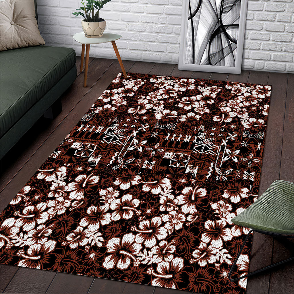 Burgundy Hawaiian Tapa Tribal Hibiscus Area Rug