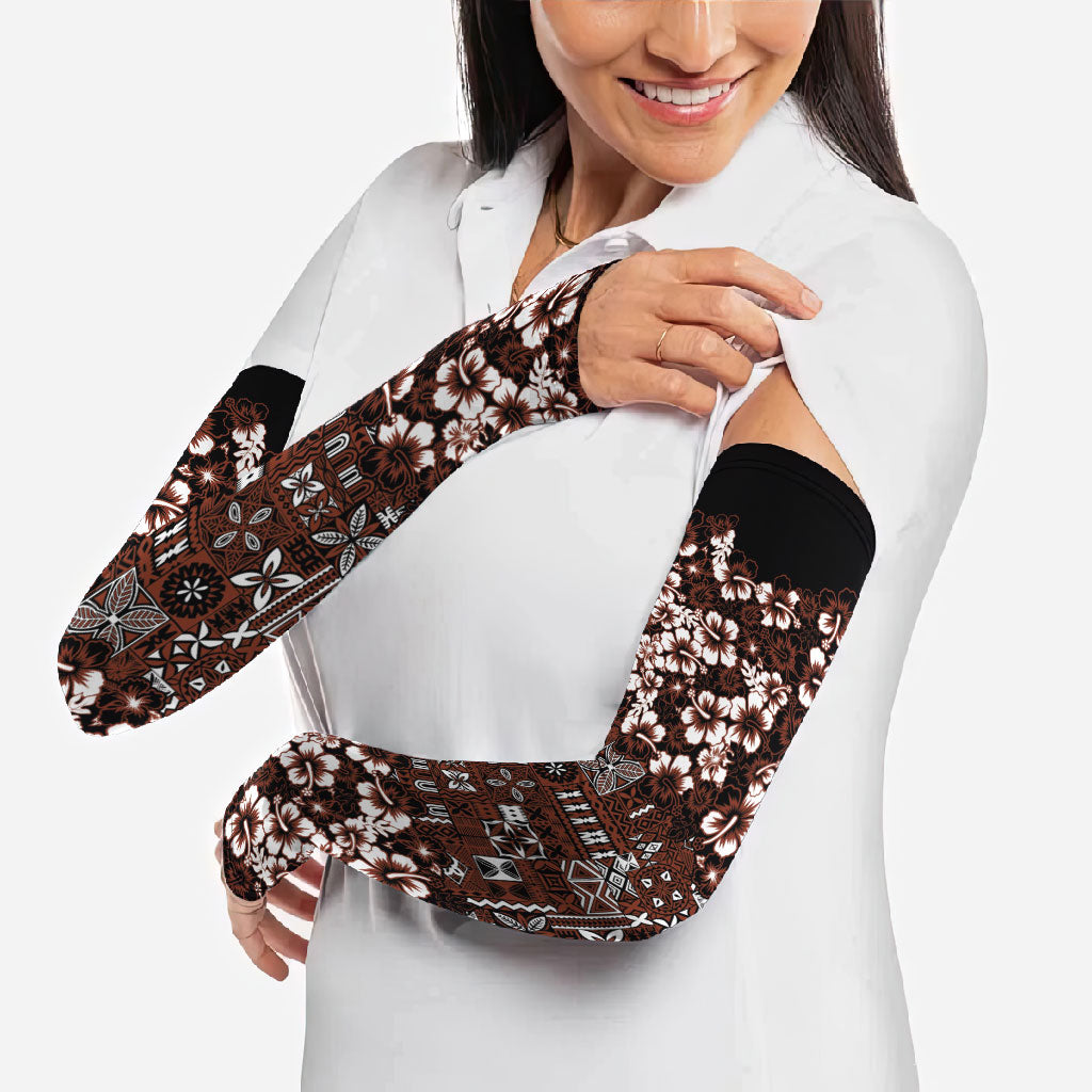 Burgundy Hawaiian Tapa Tribal Hibiscus Arm Sleeves
