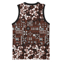 Burgundy Hawaiian Tapa Tribal Hibiscus Basketball Jersey