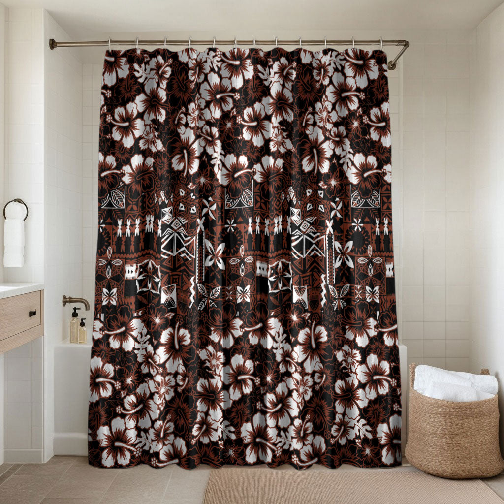 Burgundy Hawaiian Tapa Tribal Hibiscus Bathroom Set