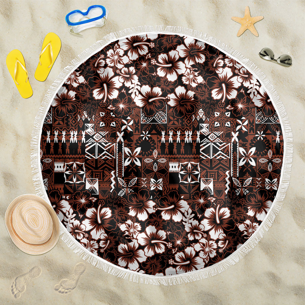 Burgundy Hawaiian Tapa Tribal Hibiscus Beach Blanket