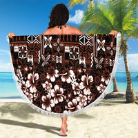 Burgundy Hawaiian Tapa Tribal Hibiscus Beach Blanket