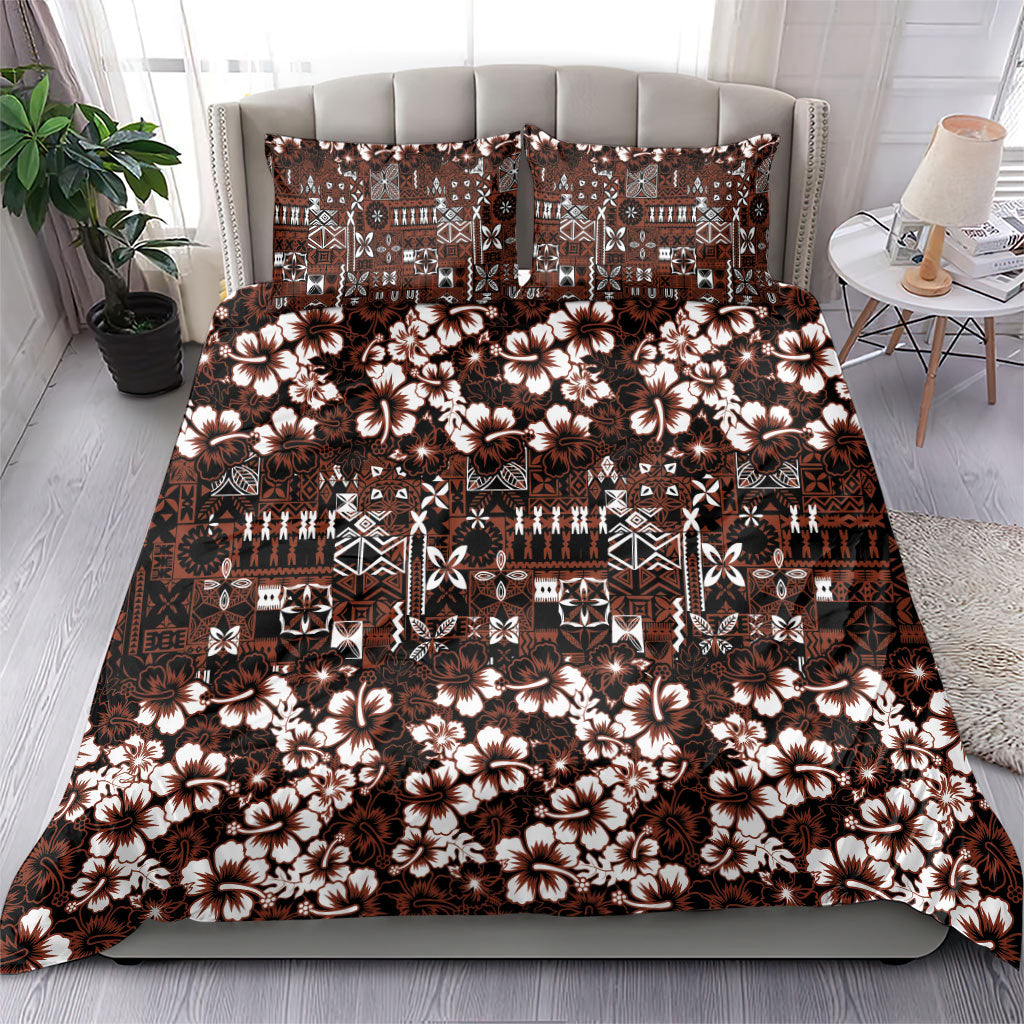 Burgundy Hawaiian Tapa Tribal Hibiscus Bedding Set