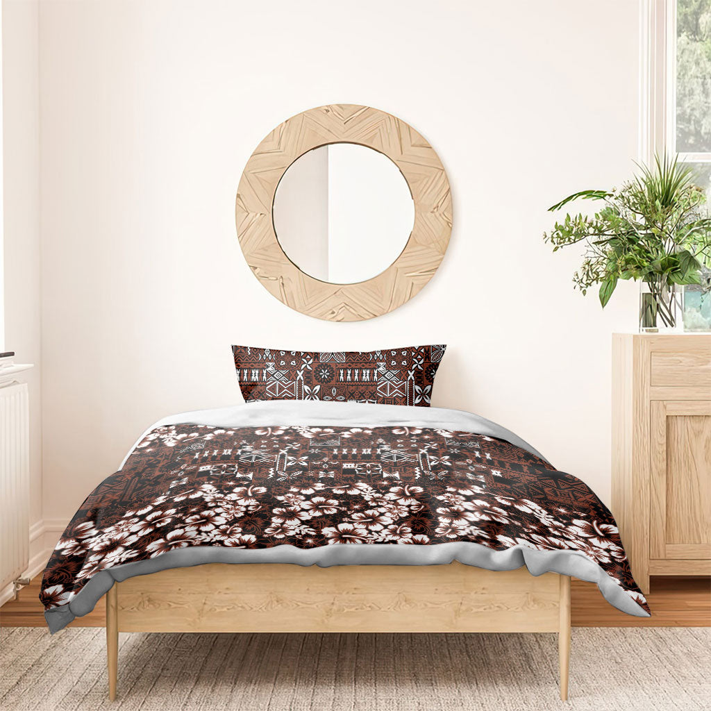 Burgundy Hawaiian Tapa Tribal Hibiscus Bedding Set