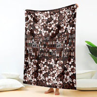 Burgundy Hawaiian Tapa Tribal Hibiscus Blanket