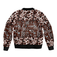Burgundy Hawaiian Tapa Tribal Hibiscus Bomber Jacket