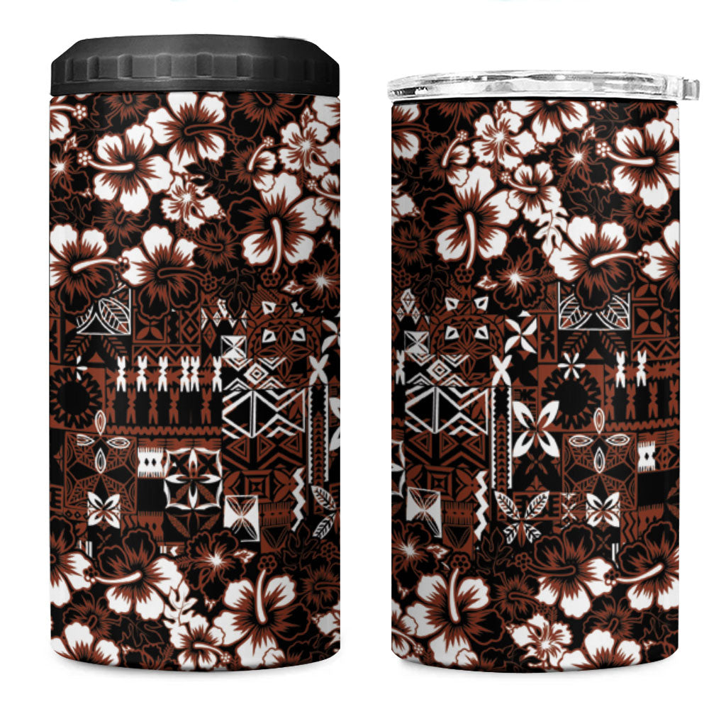 Burgundy Hawaiian Tapa Tribal Hibiscus 4 in 1 Can Cooler Tumbler