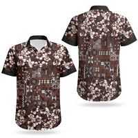 Burgundy Hawaiian Tapa Tribal Hibiscus Couples Matching Mermaid Dress and Hawaiian Shirt