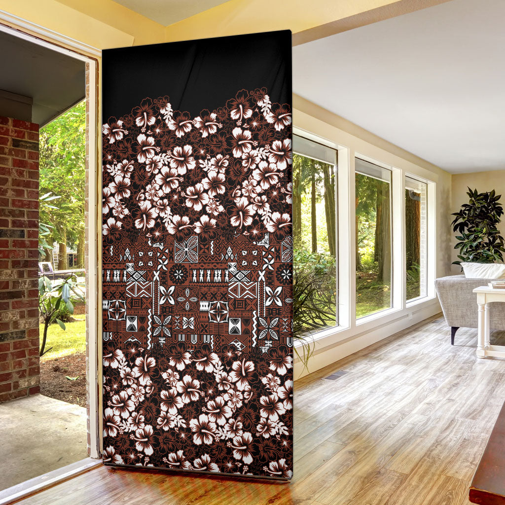 Burgundy Hawaiian Tapa Tribal Hibiscus Door Cover
