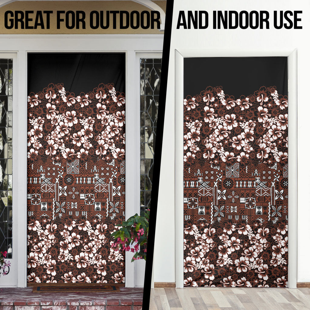 Burgundy Hawaiian Tapa Tribal Hibiscus Door Cover