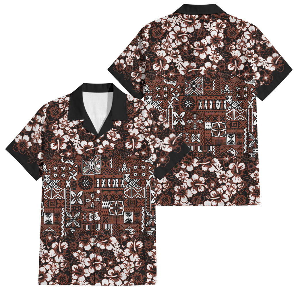 Burgundy Hawaiian Tapa Tribal Hibiscus Family Matching Mermaid Dress and Hawaiian Shirt