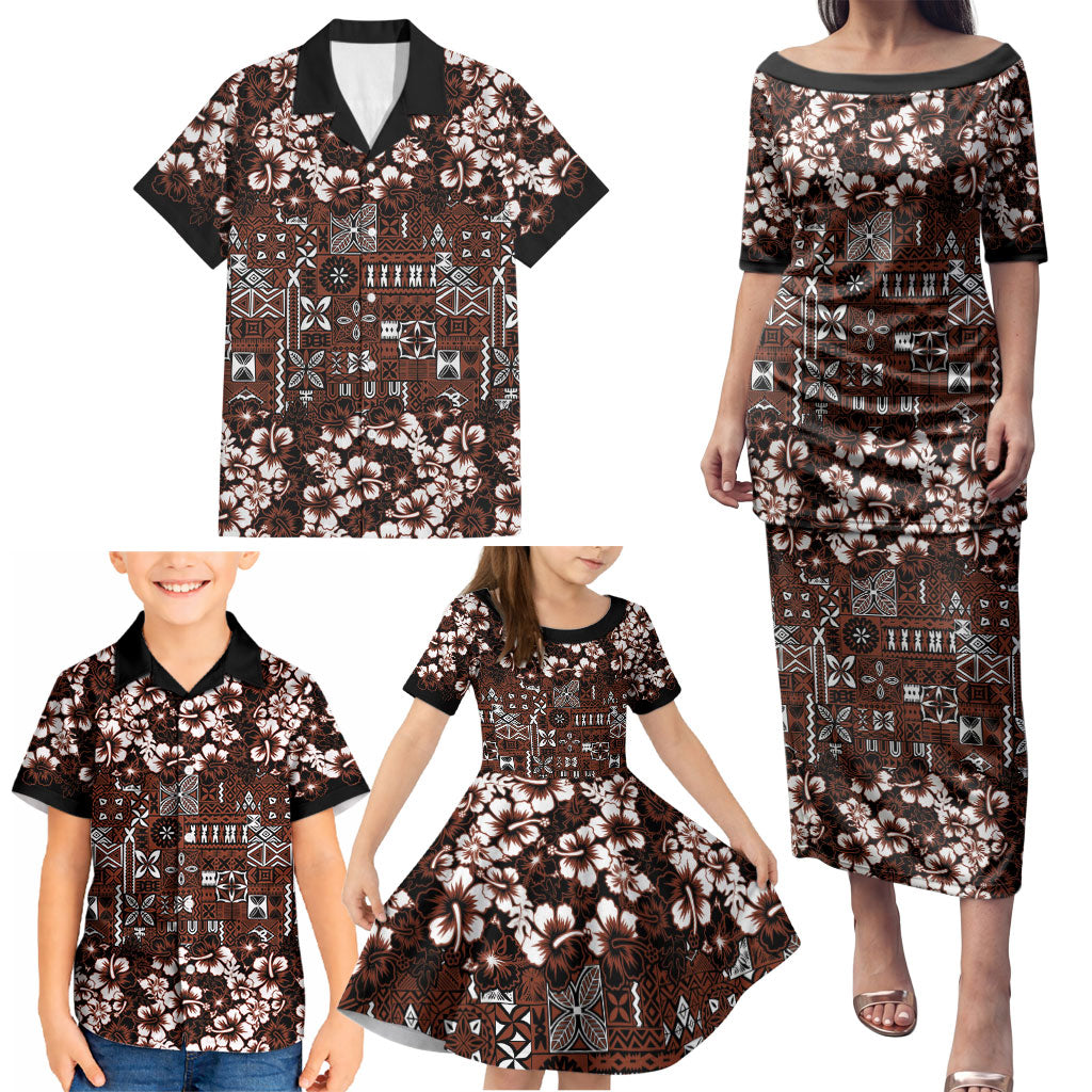 Burgundy Hawaiian Tapa Tribal Hibiscus Family Matching Puletasi and Hawaiian Shirt LT9 - Polynesian Pride