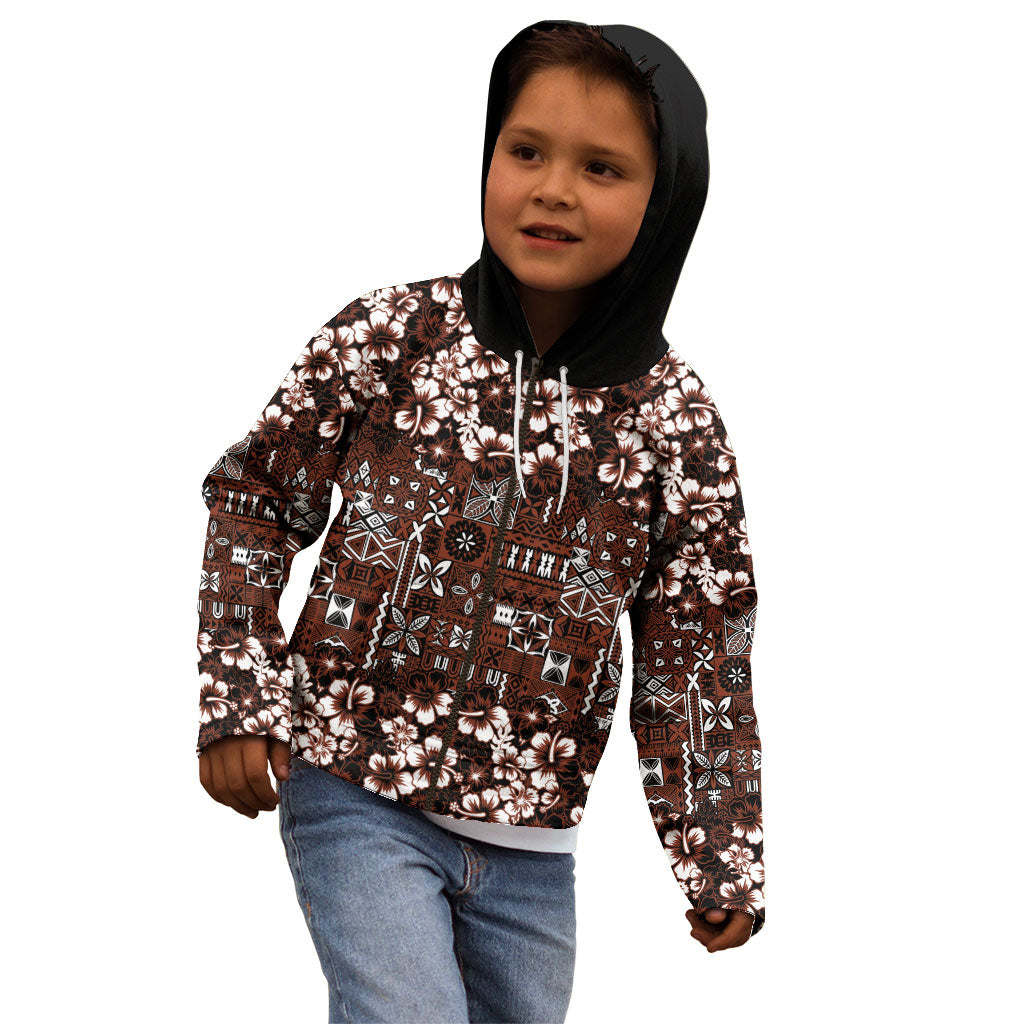 Burgundy Hawaiian Tapa Tribal Hibiscus Kid Hoodie