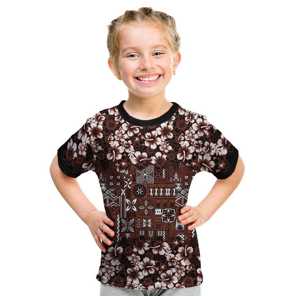 Burgundy Hawaiian Tapa Tribal Hibiscus Kid T Shirt