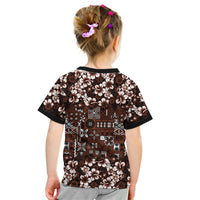 Burgundy Hawaiian Tapa Tribal Hibiscus Kid T Shirt