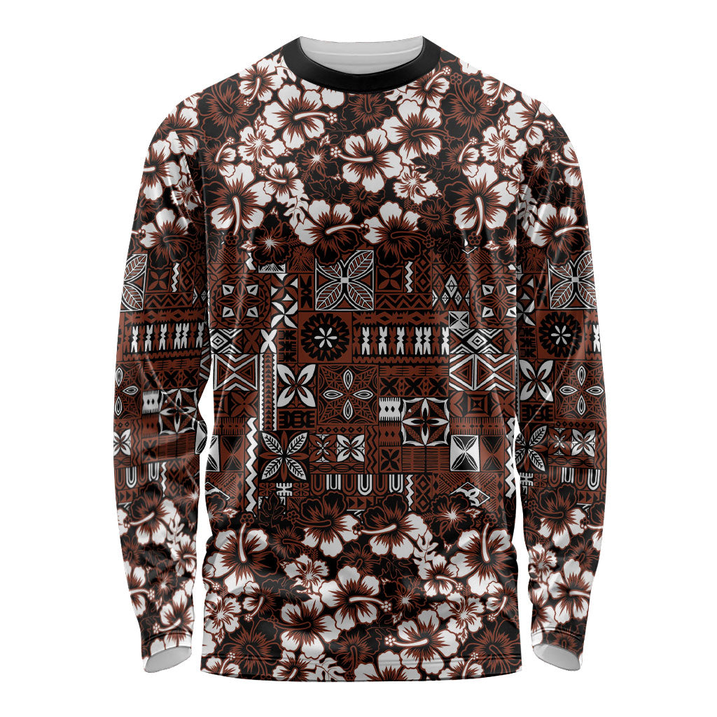 Burgundy Hawaiian Tapa Tribal Hibiscus Long Sleeve Shirt LT9 Unisex Burgundy - Polynesian Pride