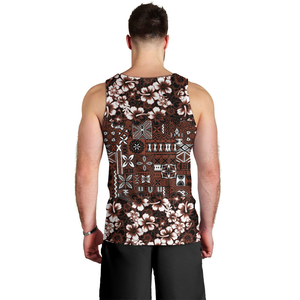 Burgundy Hawaiian Tapa Tribal Hibiscus Men Tank Top