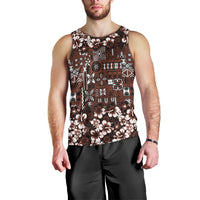 Burgundy Hawaiian Tapa Tribal Hibiscus Men Tank Top