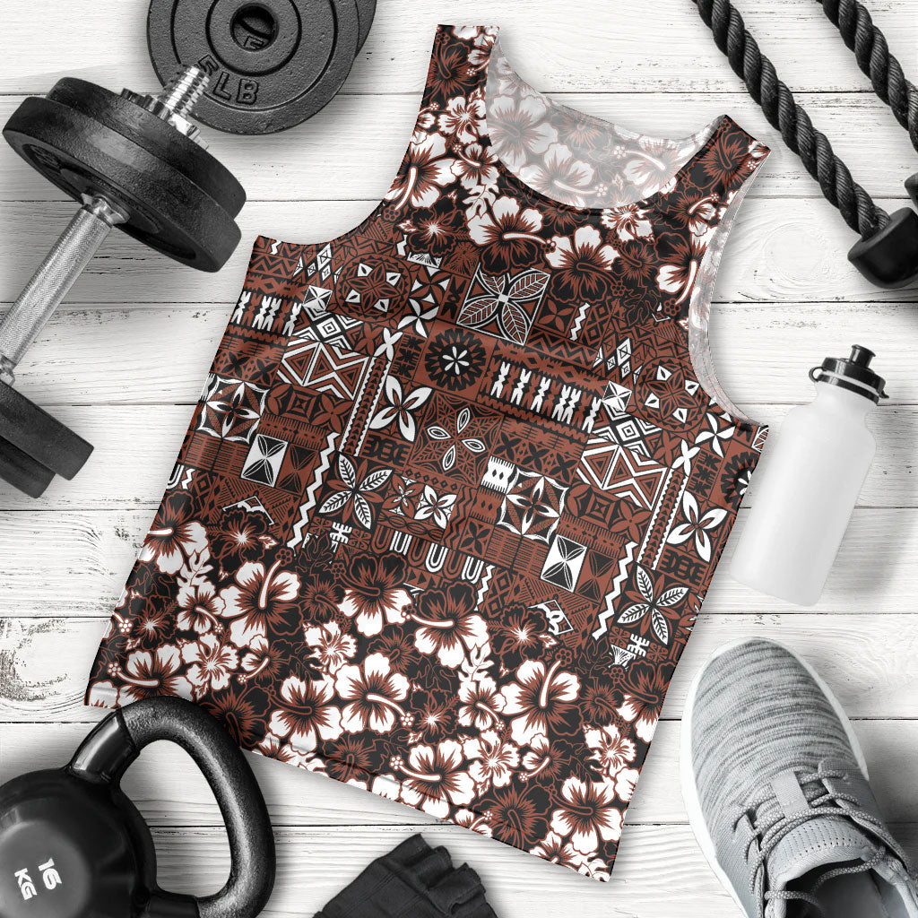 Burgundy Hawaiian Tapa Tribal Hibiscus Men Tank Top