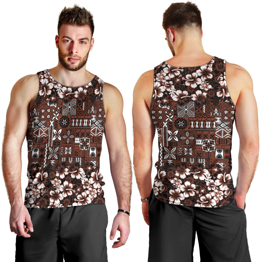 Burgundy Hawaiian Tapa Tribal Hibiscus Men Tank Top