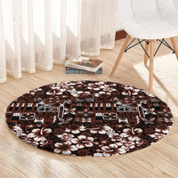 Burgundy Hawaiian Tapa Tribal Hibiscus Round Carpet