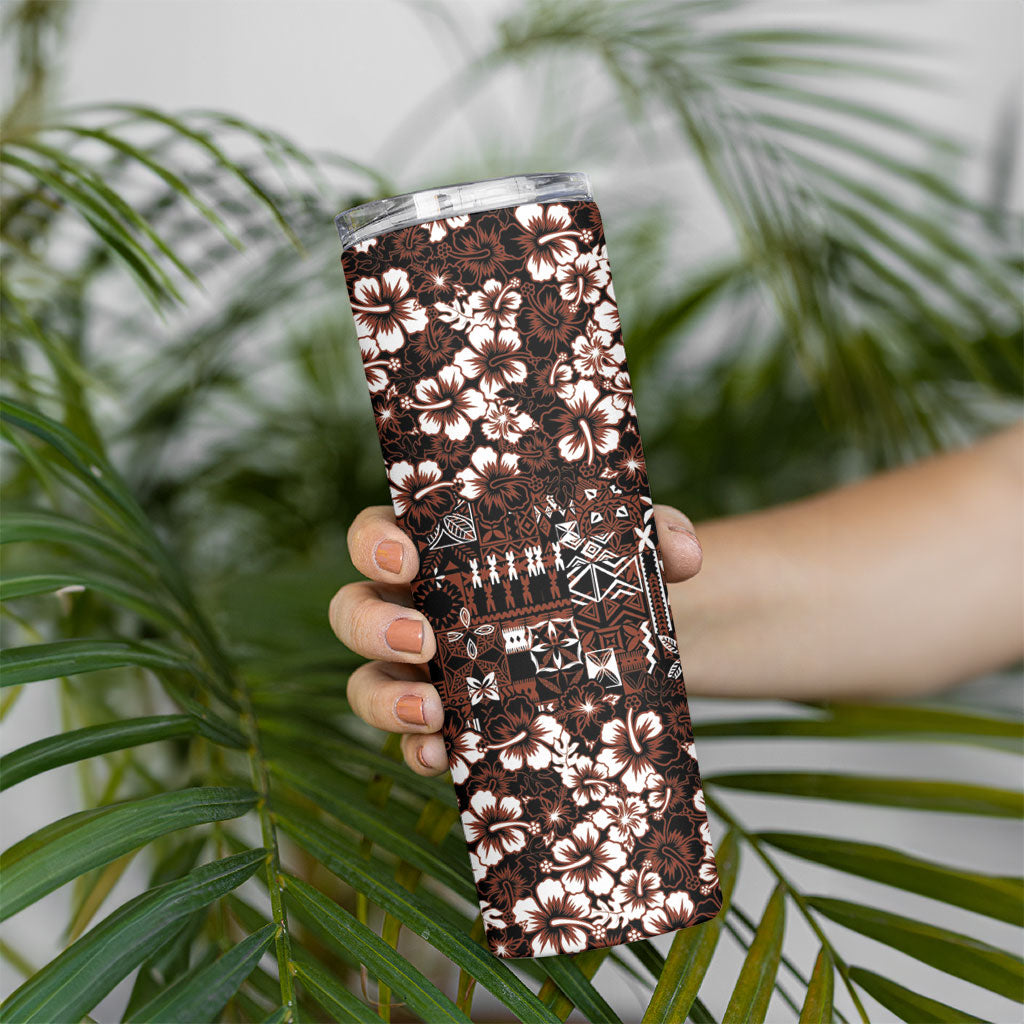 Burgundy Hawaiian Tapa Tribal Hibiscus Skinny Tumbler