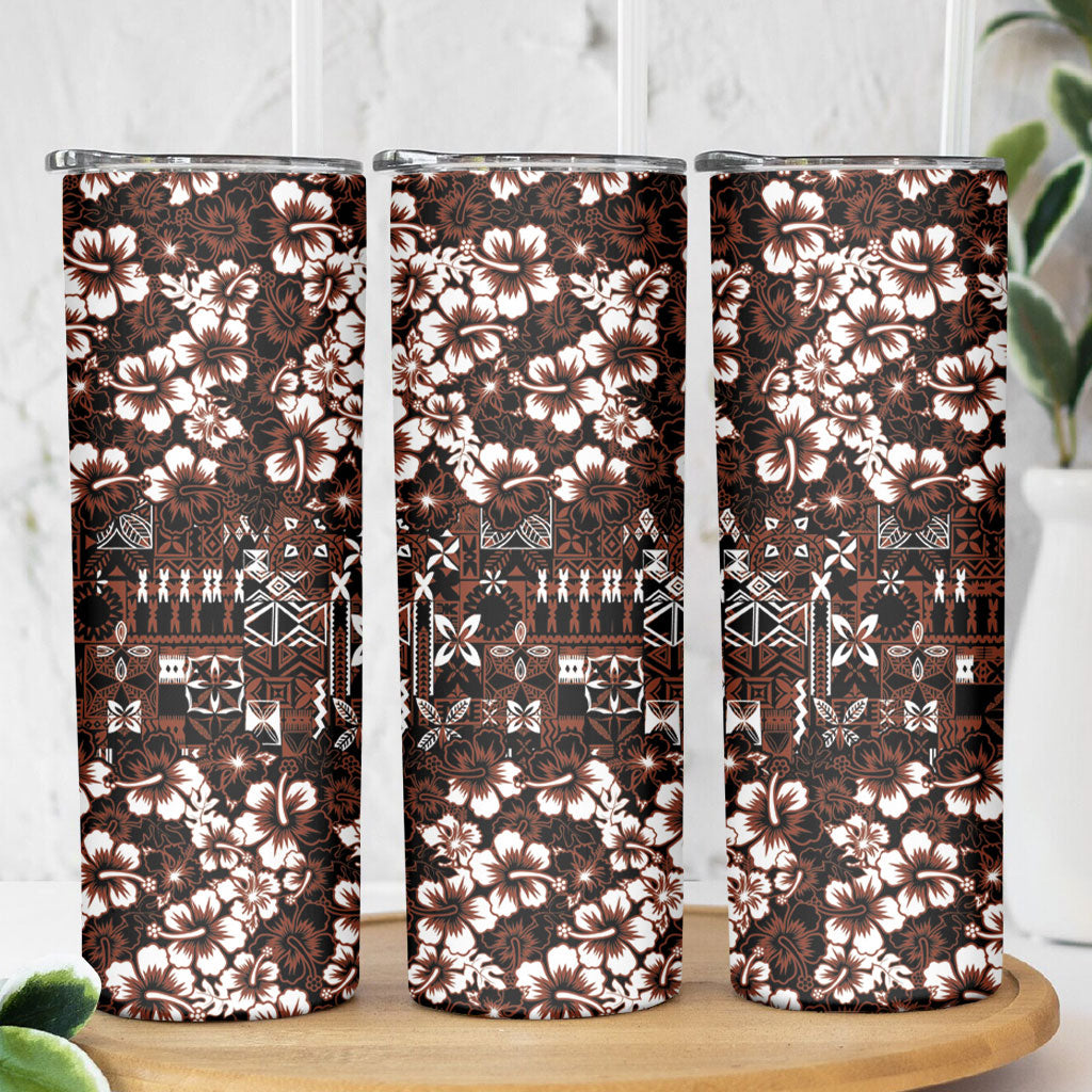 Burgundy Hawaiian Tapa Tribal Hibiscus Skinny Tumbler