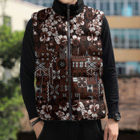 Burgundy Hawaiian Tapa Tribal Hibiscus Sleeveless Puffer Jacket