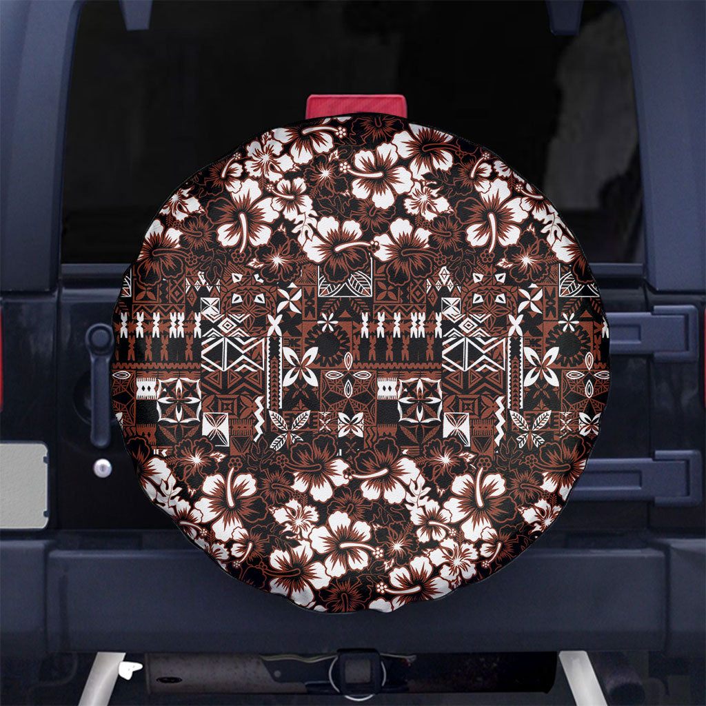 Burgundy Hawaiian Tapa Tribal Hibiscus Spare Tire Cover