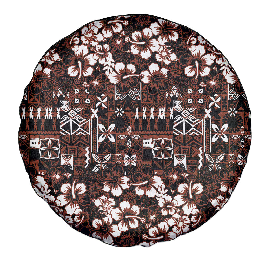 Burgundy Hawaiian Tapa Tribal Hibiscus Spare Tire Cover