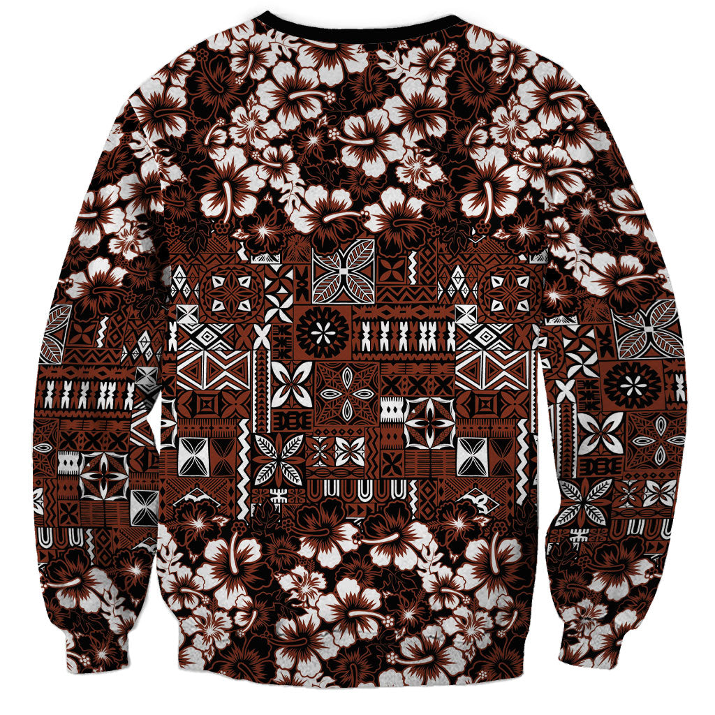 Burgundy Hawaiian Tapa Tribal Hibiscus Sweatshirt