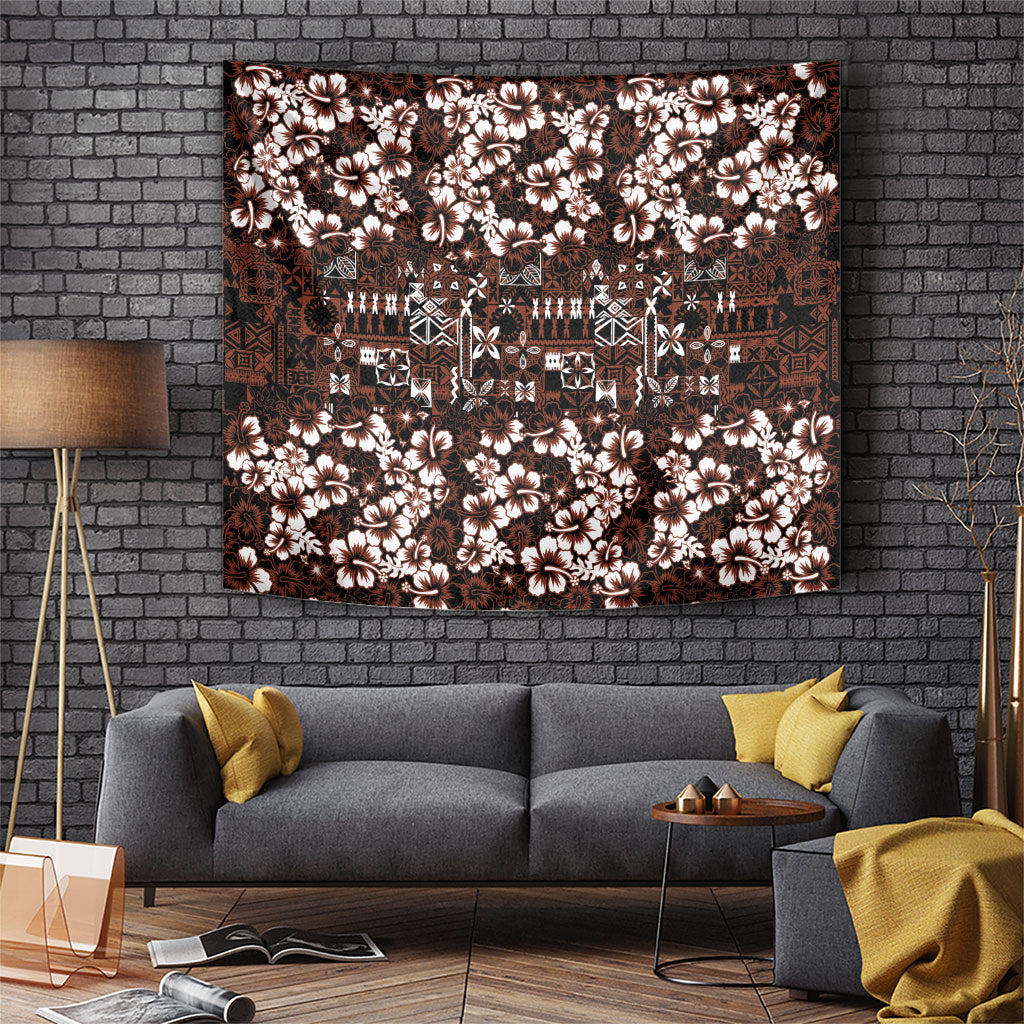 Burgundy Hawaiian Tapa Tribal Hibiscus Tapestry
