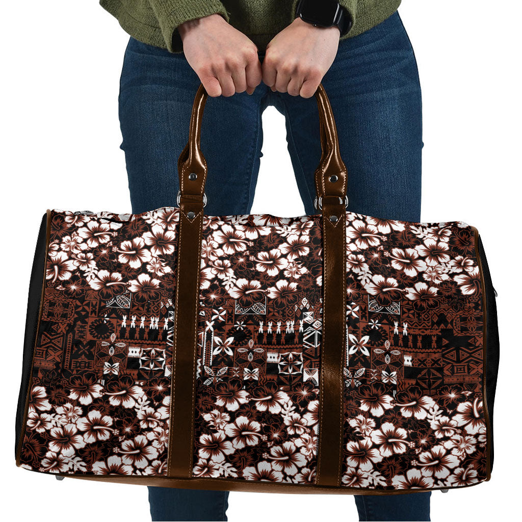 Burgundy Hawaiian Tapa Tribal Hibiscus Travel Bag