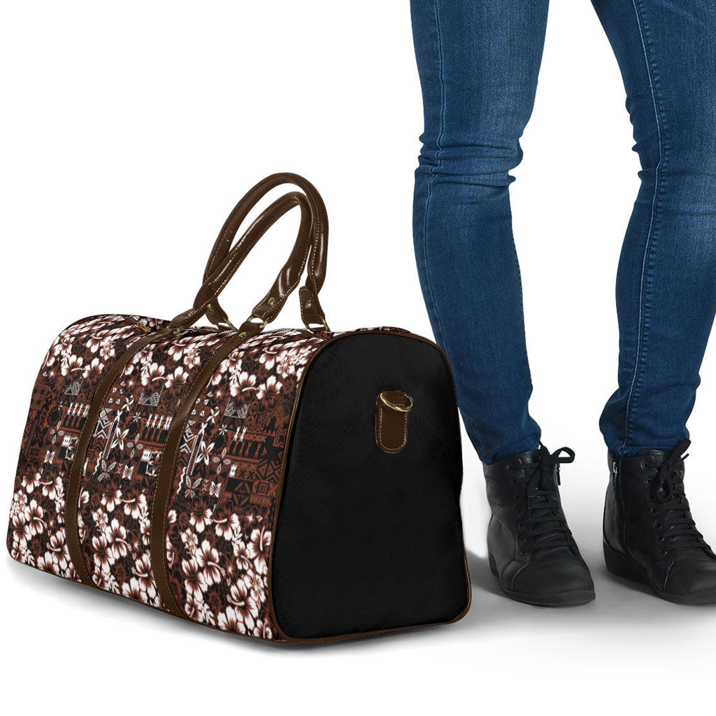 Burgundy Hawaiian Tapa Tribal Hibiscus Travel Bag