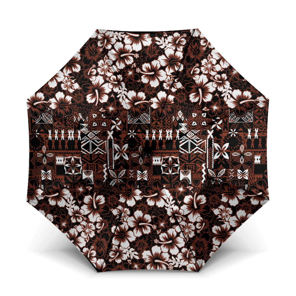Burgundy Hawaiian Tapa Tribal Hibiscus Umbrella