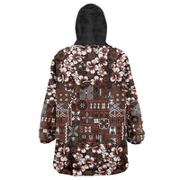 Burgundy Hawaiian Tapa Tribal Hibiscus Wearable Blanket Hoodie